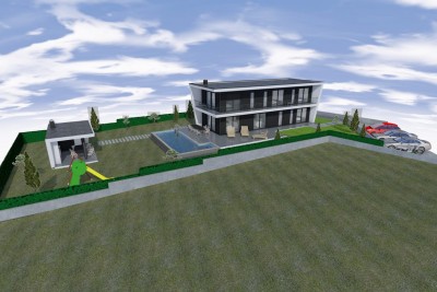 A modern villa with a swimming pool and a spacious garden - under construction