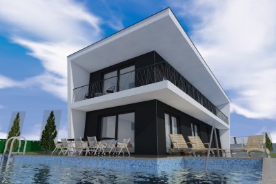A modern villa with a swimming pool and a spacious garden - under construction